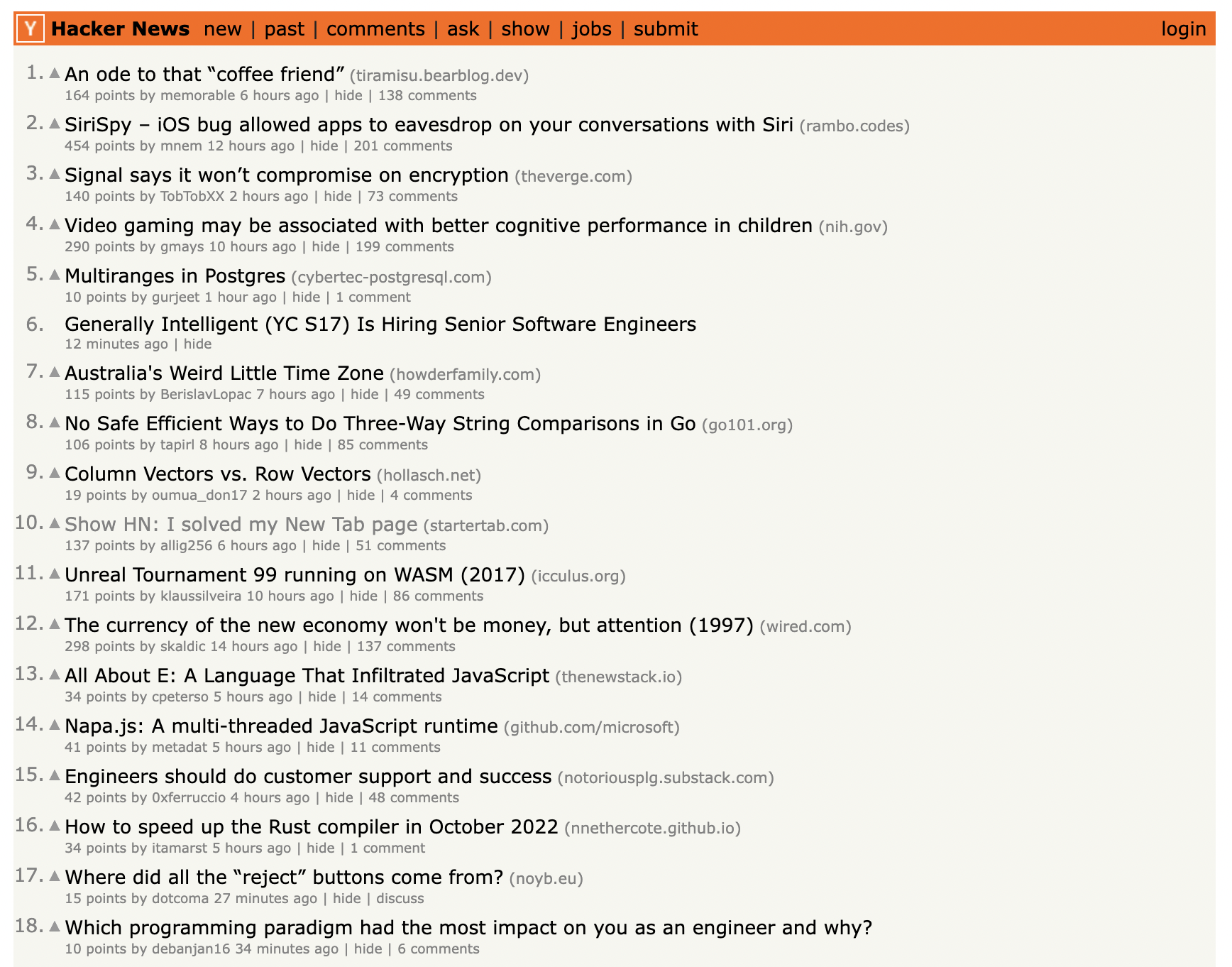 Hacker News website used in the example